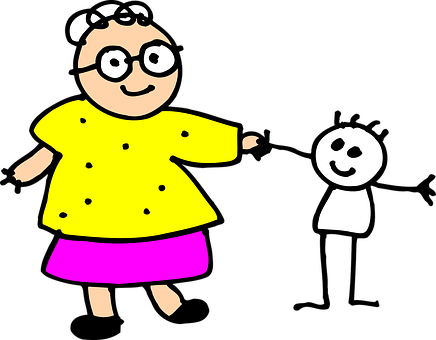 Cartoon Grandmaand Grandchild Drawing PNG Image