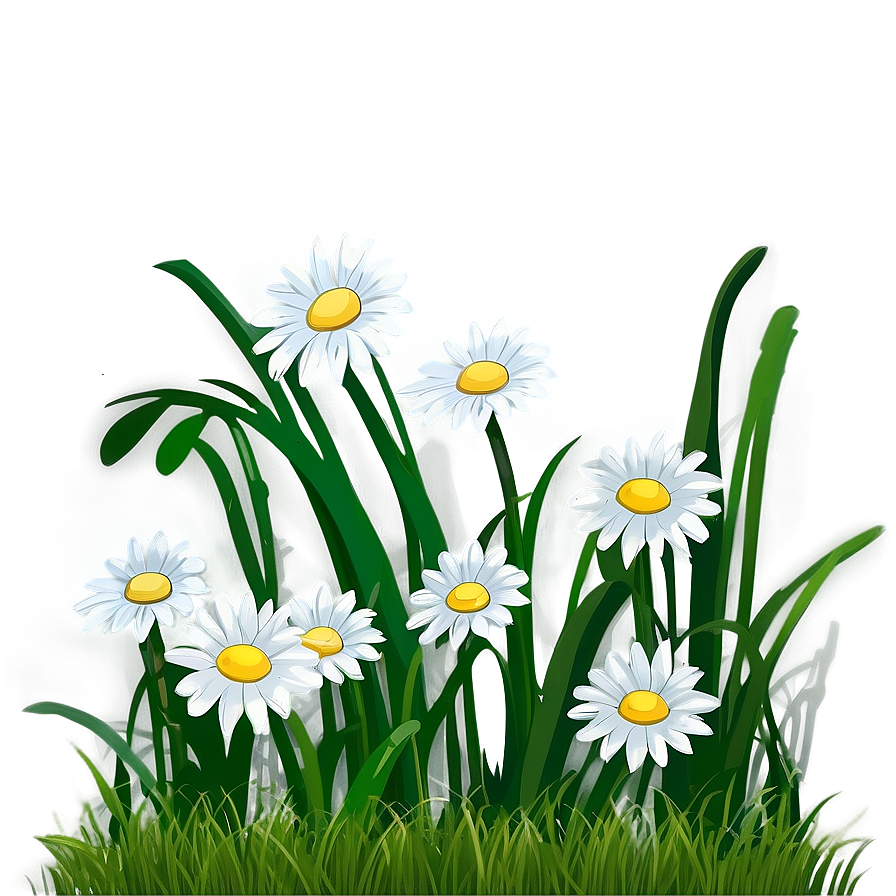 Cartoon Grass With Daisies Png Hvu16 PNG Image