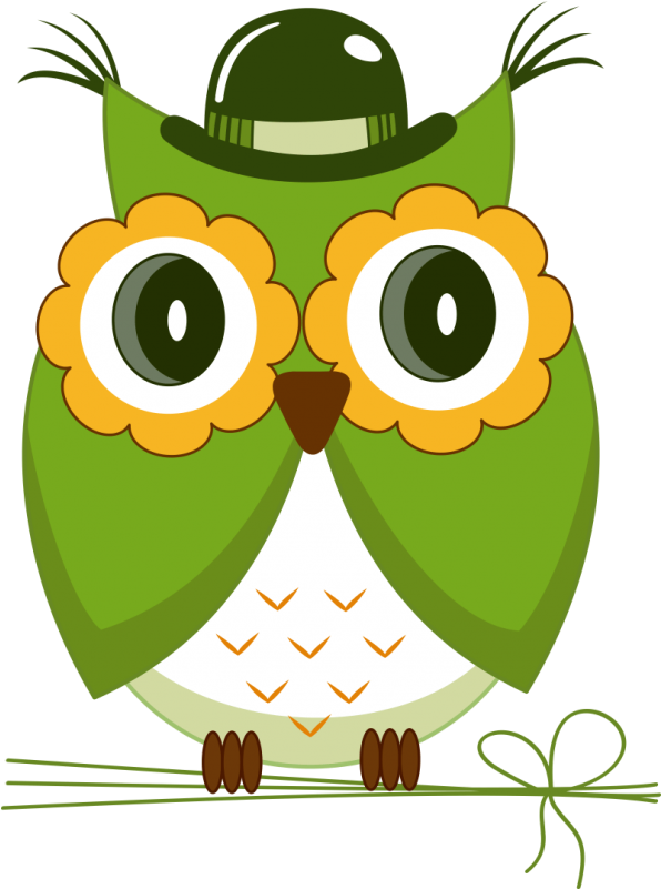 Cartoon Green Owlwith Hat PNG Image