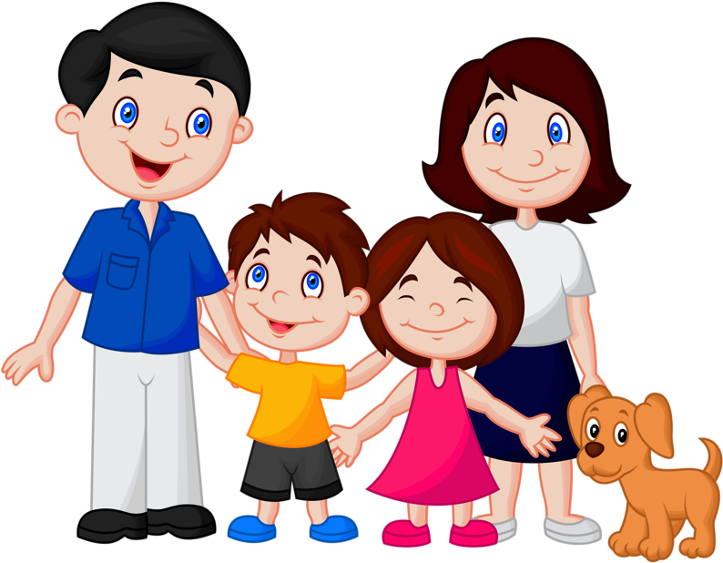 Cartoon Happy Family With Dog PNG Image