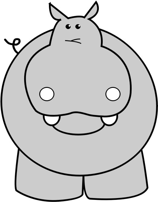 Cartoon Hippo Standing Gray Background PNG Image