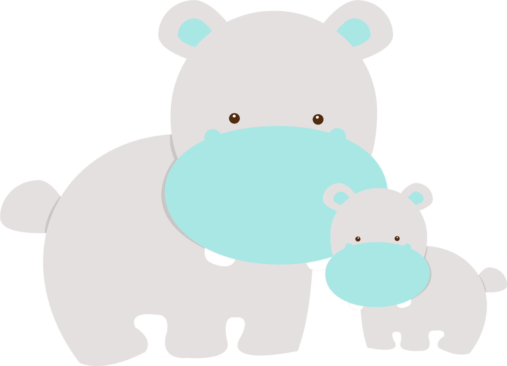 Cartoon Hippoand Baby PNG Image