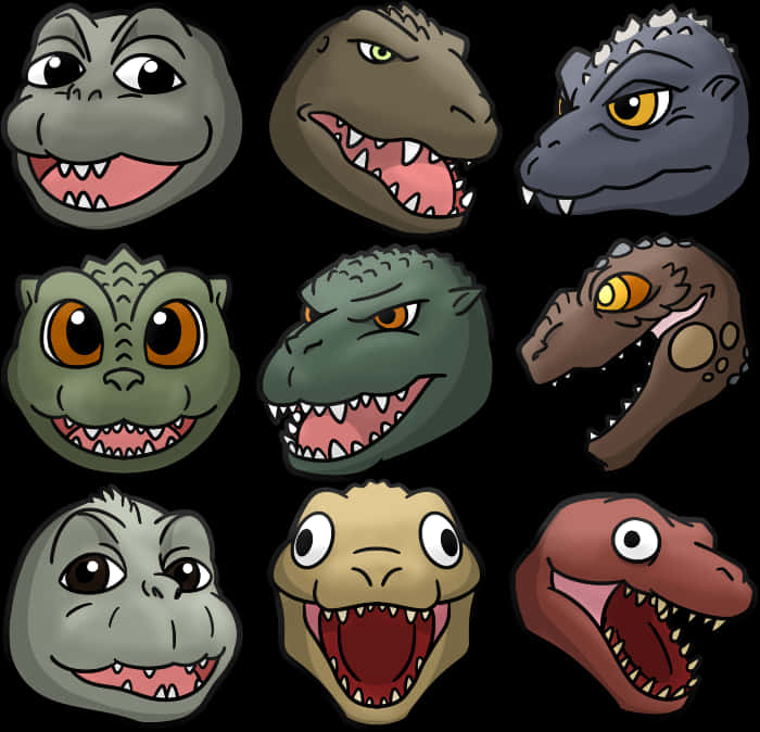 Cartoon_ Kaiju_ Heads_ Collection PNG Image