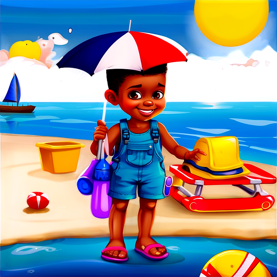 Cartoon Kid At The Beach Png Ejd43 PNG Image