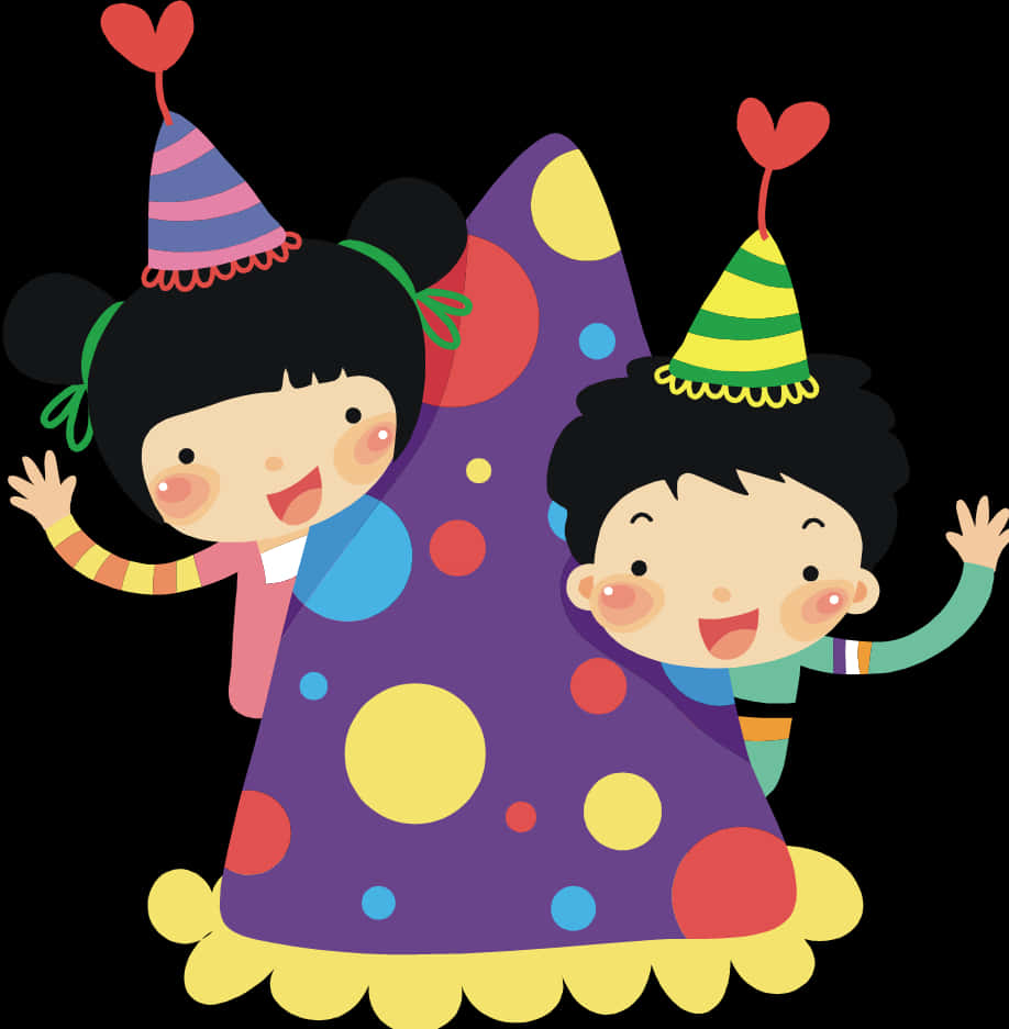 Cartoon Kids Celebrating Birthday Party PNG Image