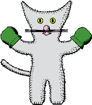 Cartoon Kitten Boxing Gloves PNG Image