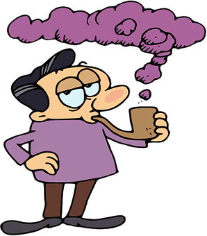 Cartoon Man Daydreaming While Drinking Coffee PNG Image