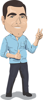 Cartoon Man Giving Peace Sign PNG Image