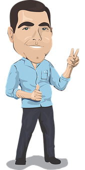 Cartoon Man Giving Peace Sign PNG Image