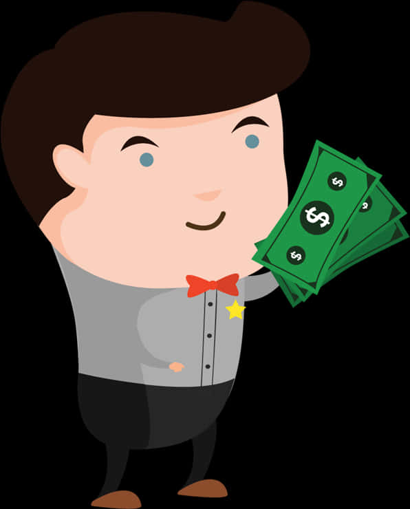 Cartoon Man Holding Money PNG Image