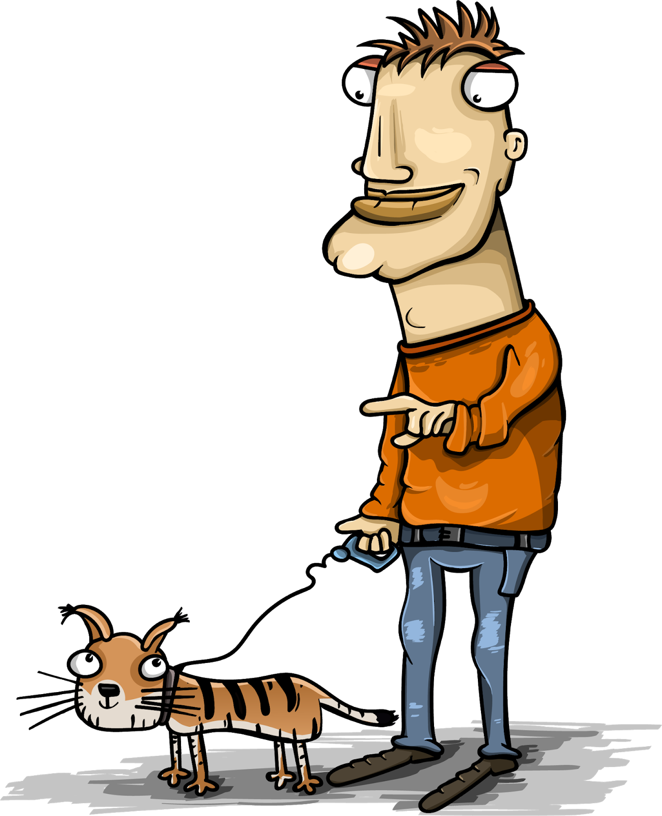 Cartoon Man Walking Striped Cat PNG Image