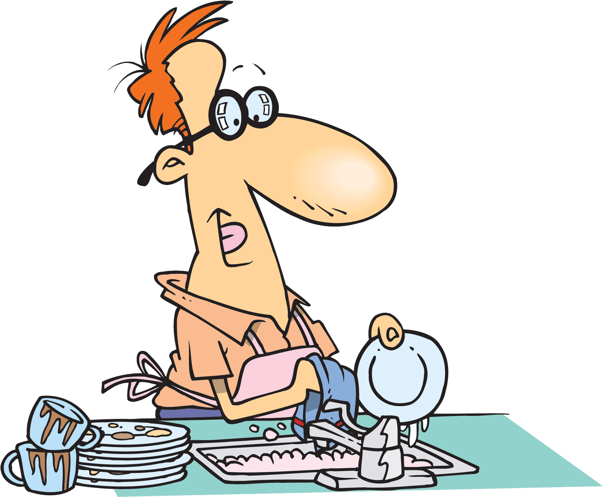 Cartoon Man Washing Dishes PNG Image