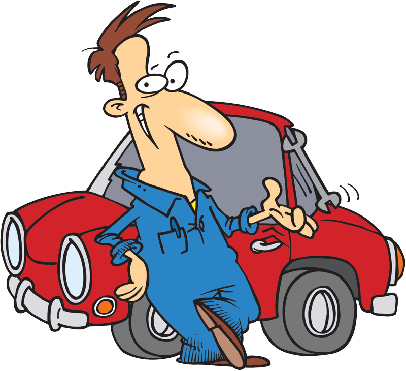 Cartoon Mechanic Leaningon Car PNG Image