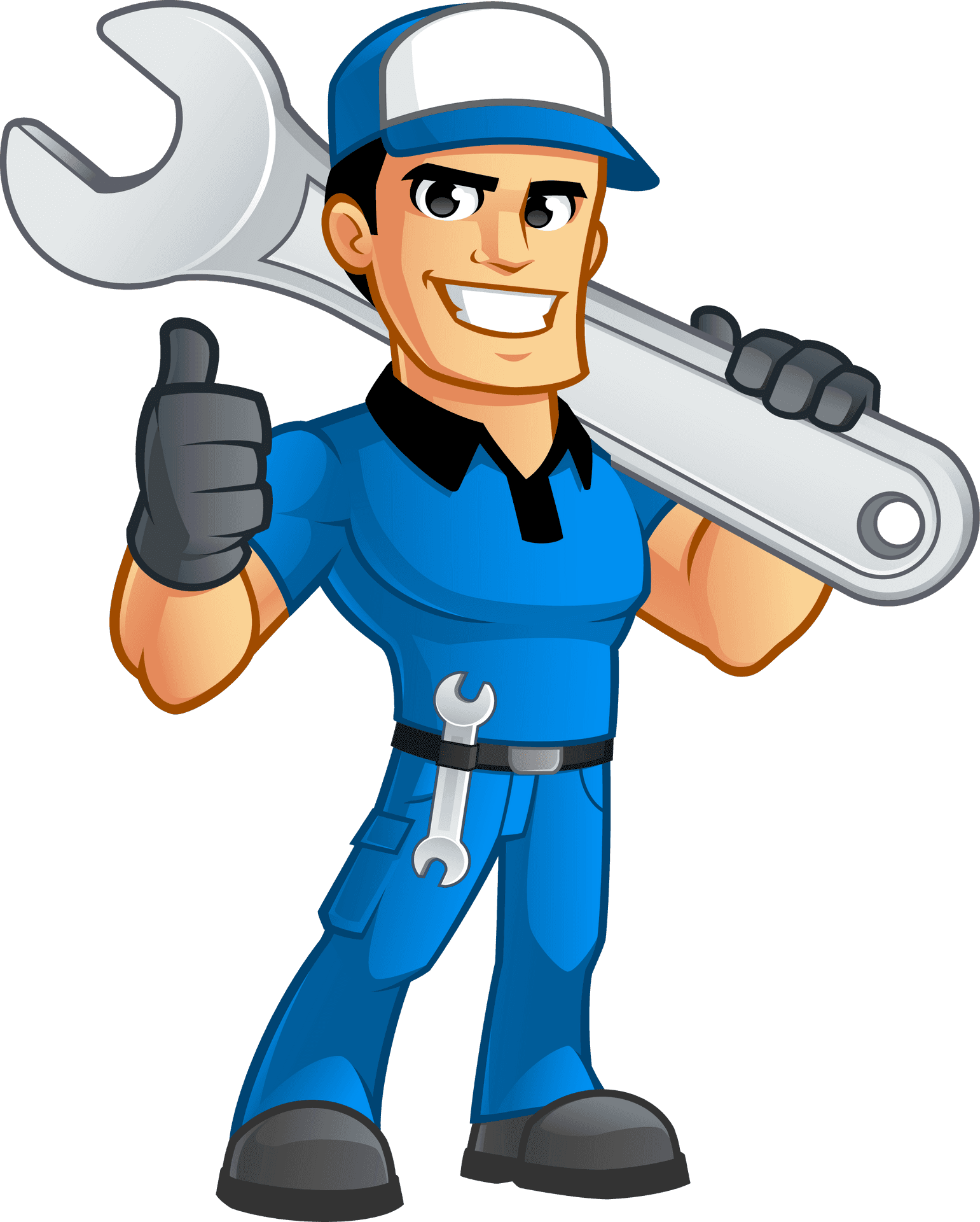 Cartoon Mechanic With Wrench PNG Image