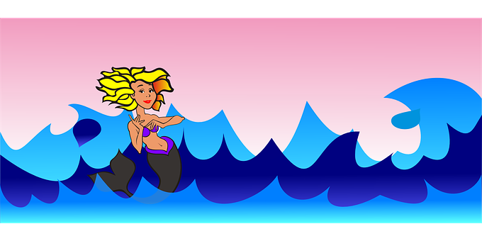 Cartoon Mermaid Surfing Waves PNG Image