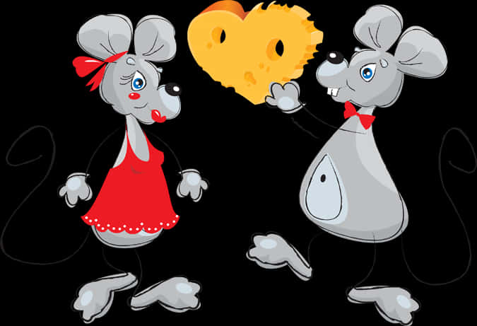 Cartoon Mice Sharing Cheese Heart PNG Image