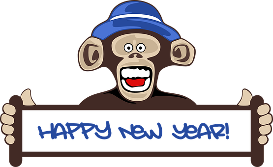 Cartoon Monkey Celebrating New Year PNG Image