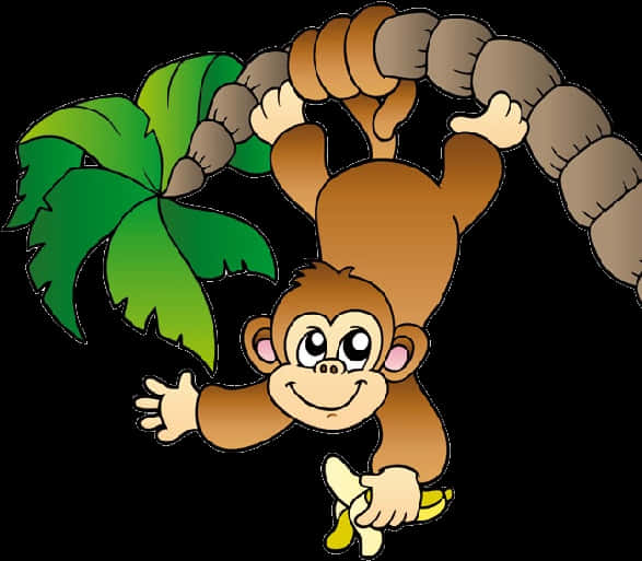 Cartoon Monkey Hanging From Vine PNG Image