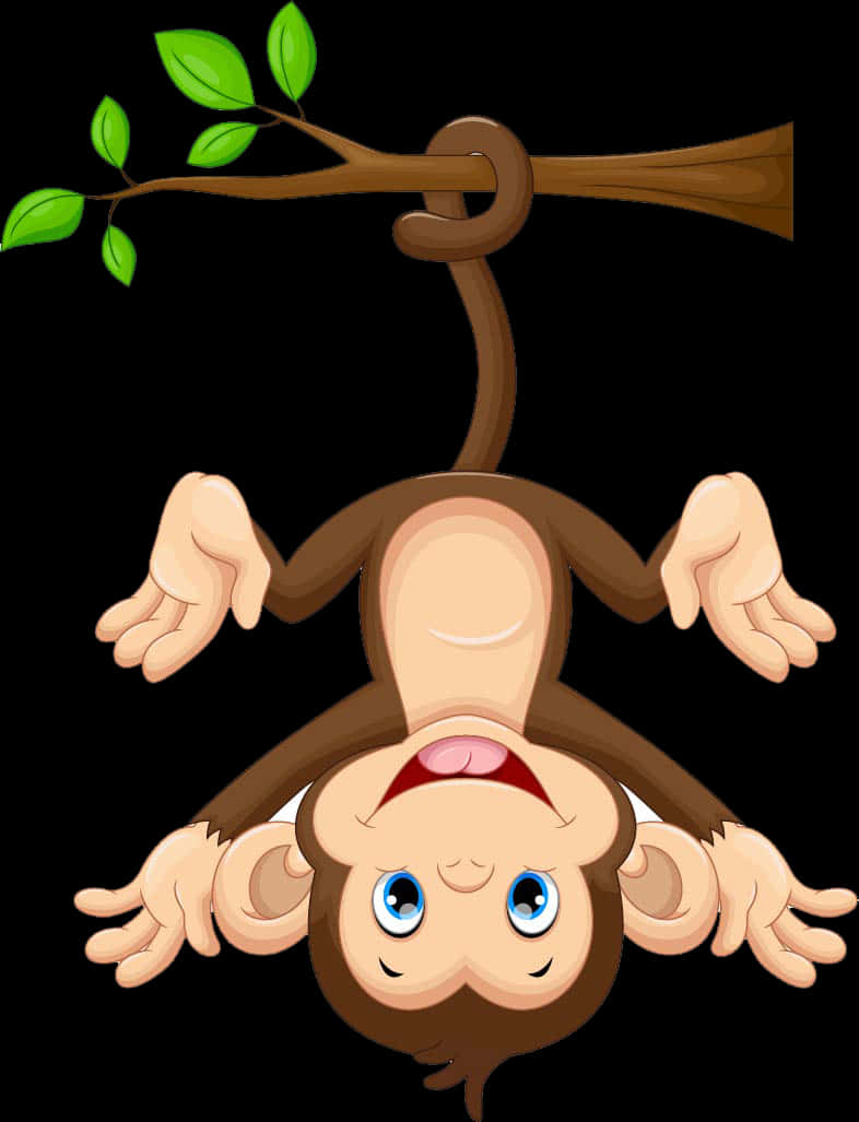 Cartoon Monkey Hanging Upside Down PNG Image