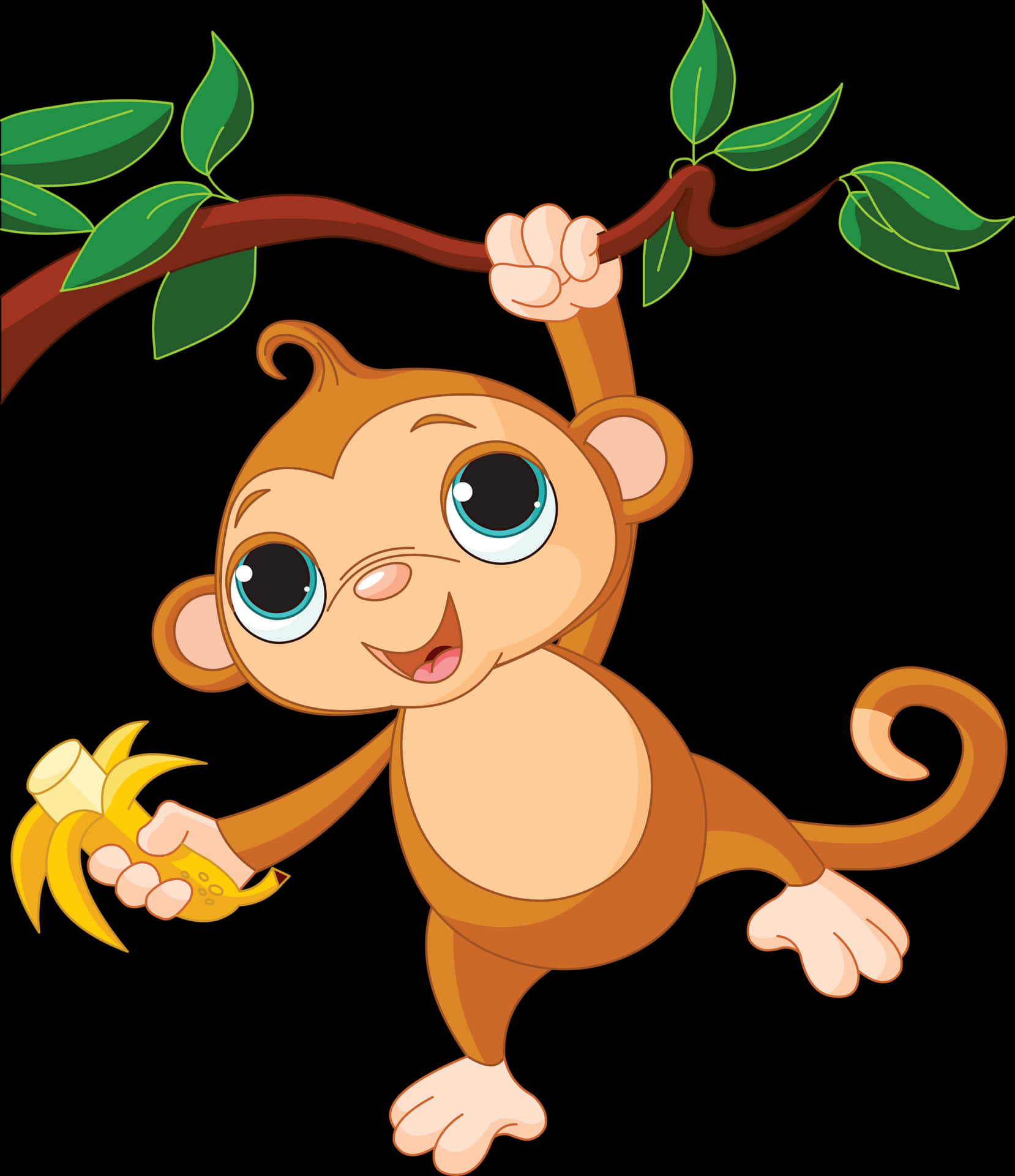 Cartoon Monkey Holding Banana PNG Image