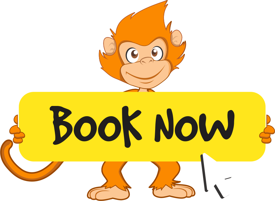 Cartoon Monkey Holding Book Now Sign PNG Image