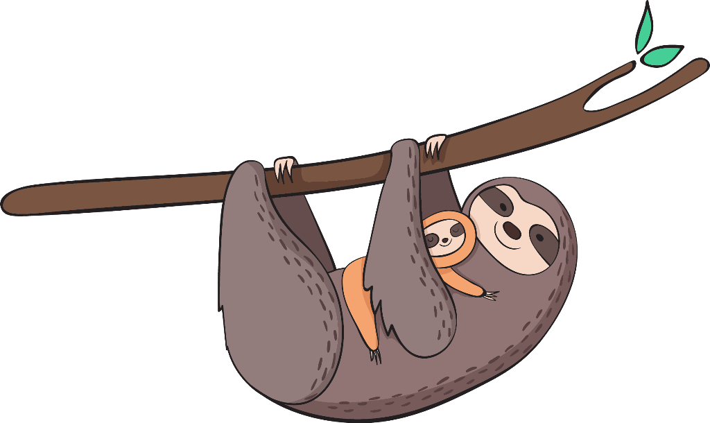 Cartoon Mother Slothand Baby Hangingon Branch PNG Image