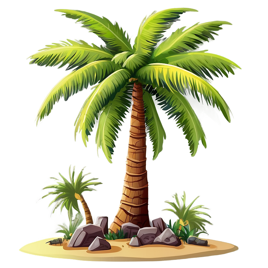 Cartoon Palm Tree On Island Png Bdl PNG Image