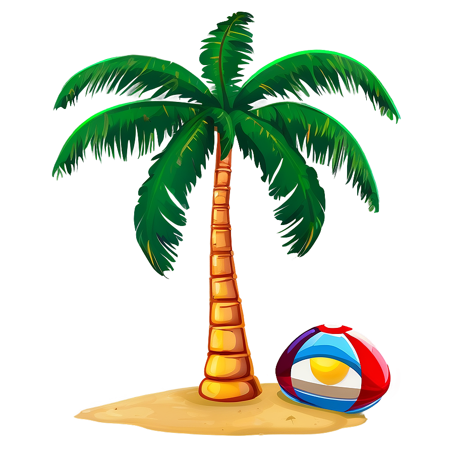 Cartoon Palm Tree With Beach Ball Png Gvv PNG Image