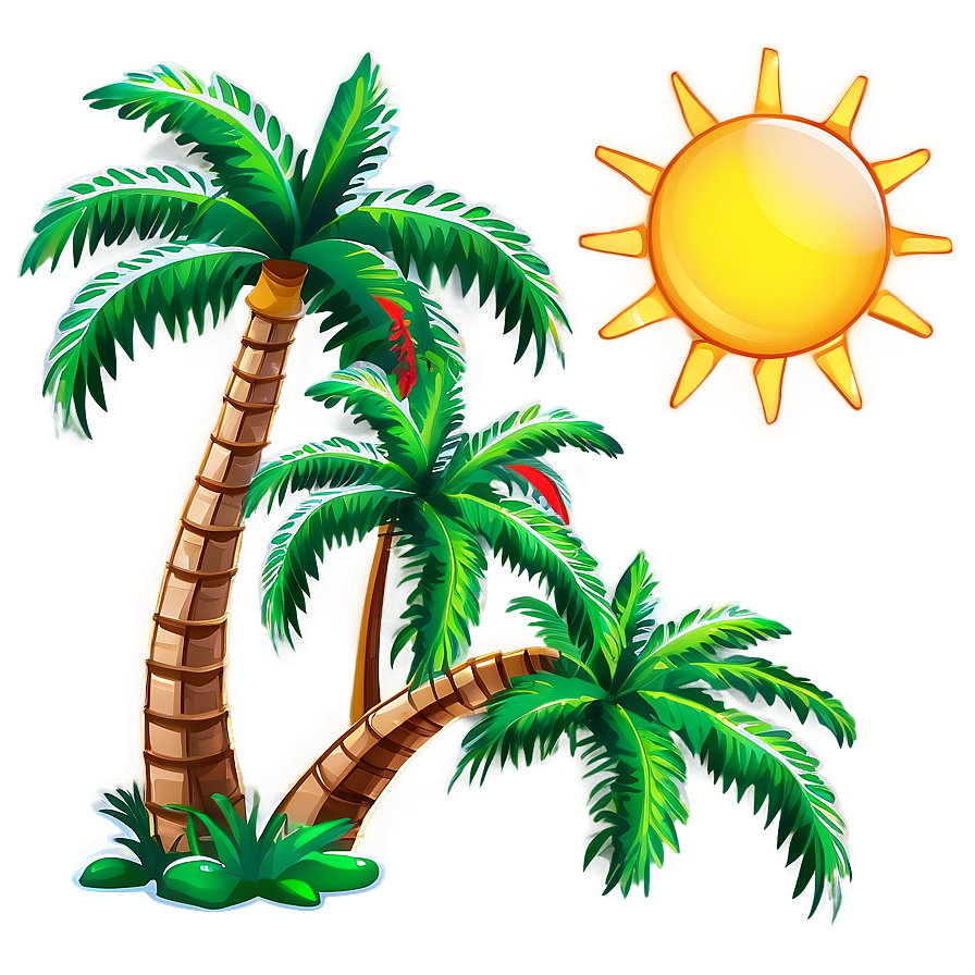 Cartoon Palm Tree With Sun Png 4 PNG Image