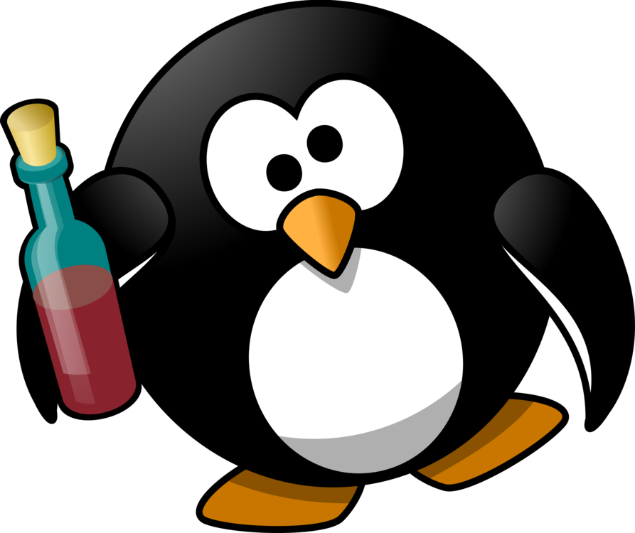 Cartoon Penguin With Bottle PNG Image