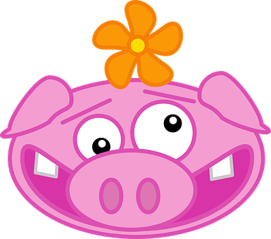 Cartoon Pigwith Flower PNG Image