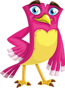 Cartoon Pink Bird Standing PNG Image