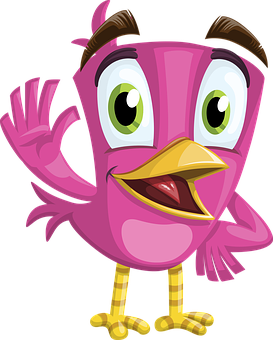 Cartoon Pink Bird Waving PNG Image