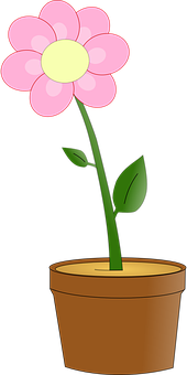 Cartoon Pink Flowerin Pot PNG Image