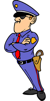 Cartoon Police Officer Standing Firm PNG Image