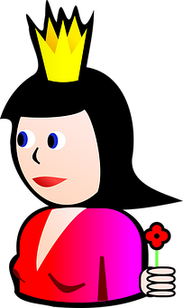 Cartoon Queen With Flower PNG Image