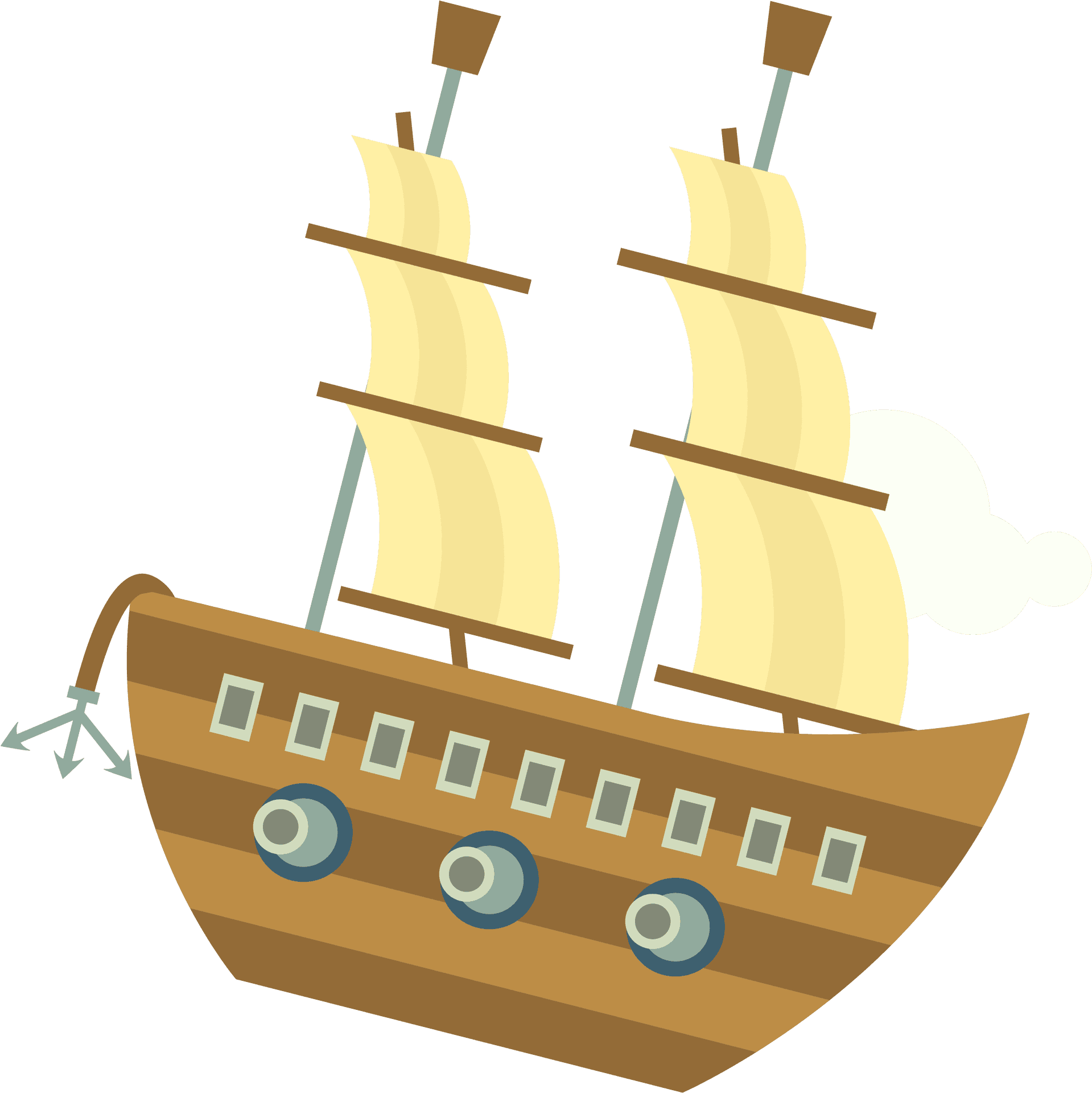 Cartoon Sailing Ship Vector PNG Image