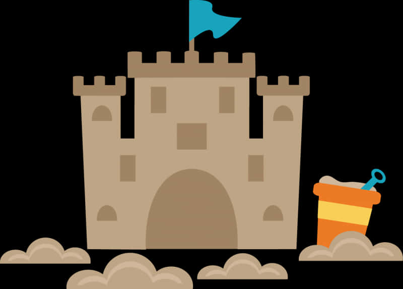 Cartoon Sand Castleand Bucket PNG Image