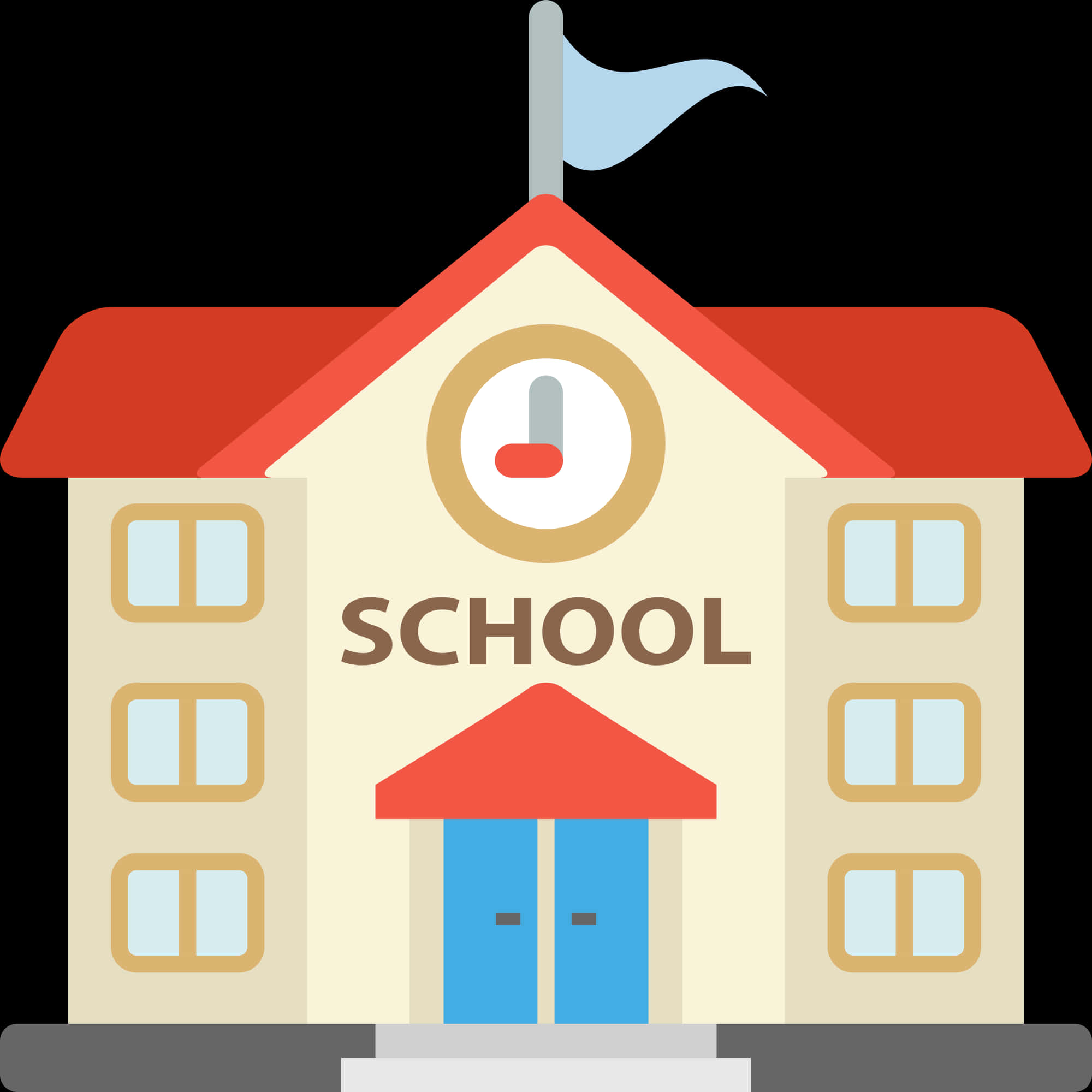 Cartoon School Building Graphic PNG Image