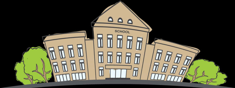 Cartoon School Building Night Scene PNG Image