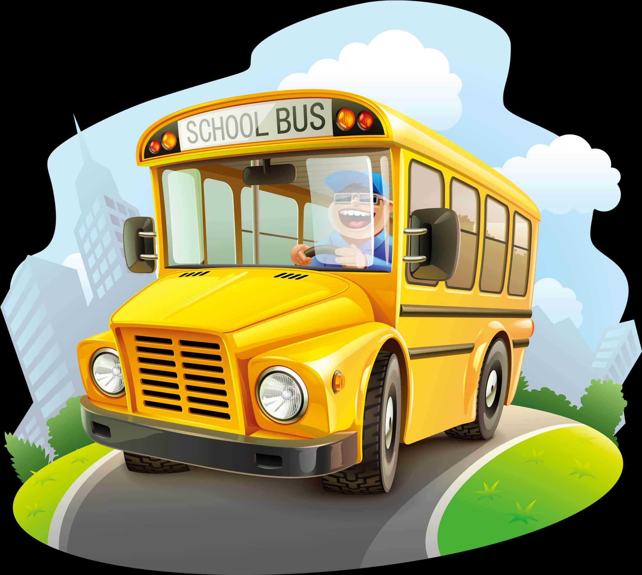 Cartoon School Buswith Driver PNG Image