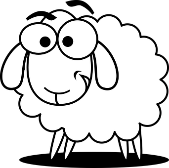 Cartoon Sheep Blackand White PNG Image