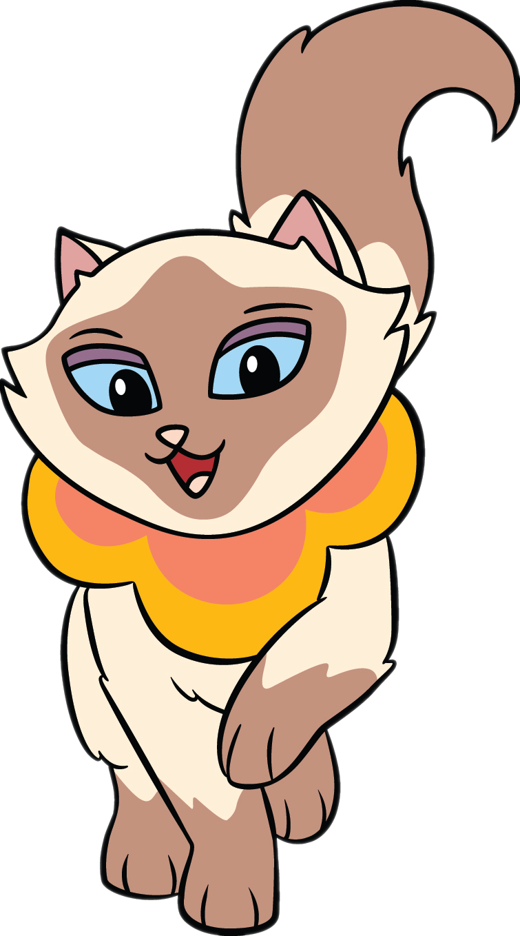 Cartoon Siamese Cat With Scarf PNG Image