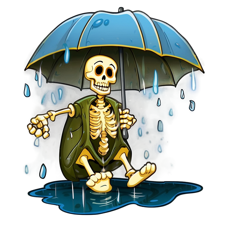 Cartoon Skeleton In Rain Png 2 PNG Image