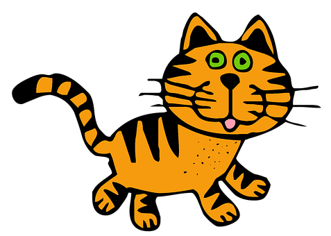 Cartoon Striped Cat Illustration PNG Image