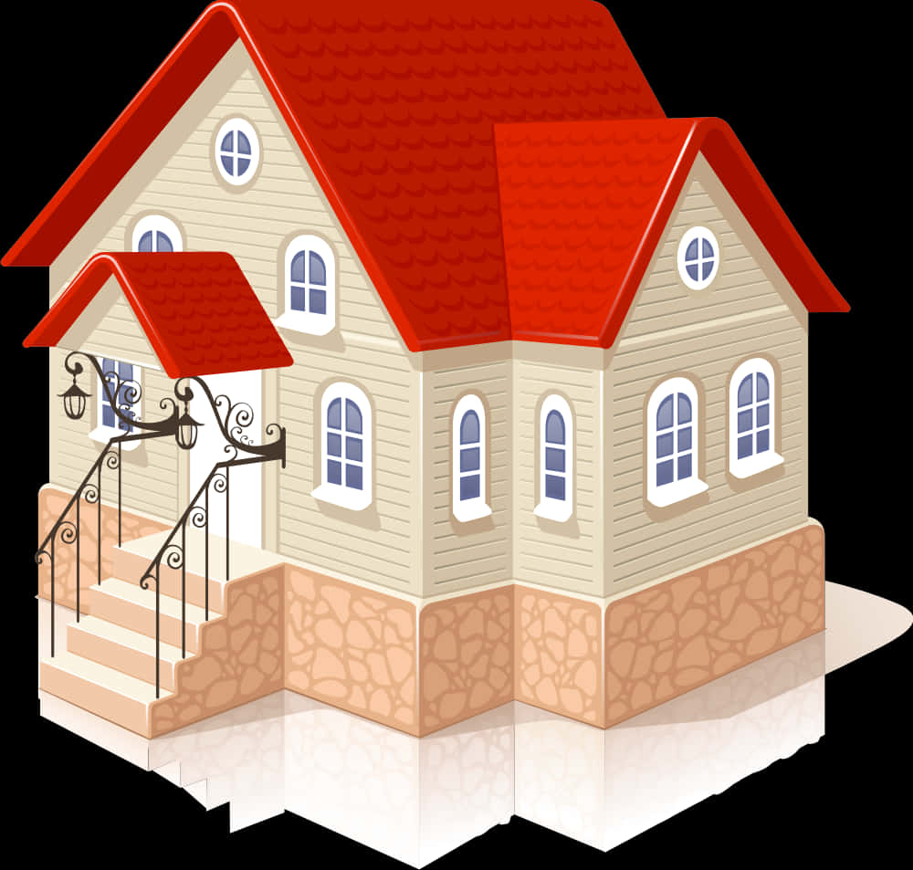 Cartoon Style Classic House PNG Image