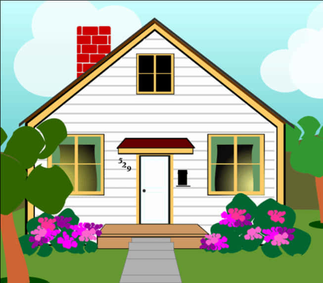 Cartoon Style Suburban House PNG Image