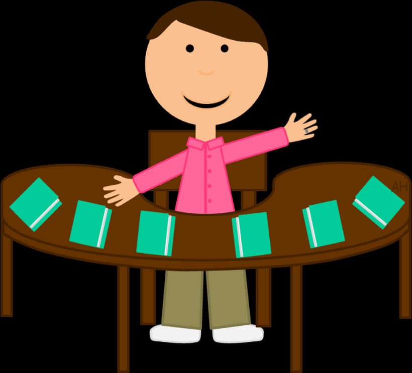 Cartoon Teacherat Desk PNG Image