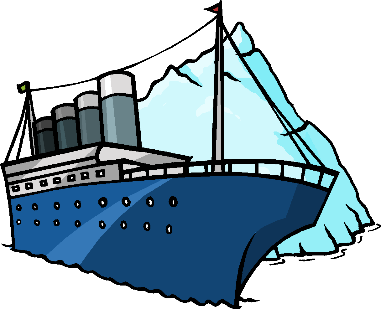 Cartoon Titanic Hitting Iceberg PNG Image