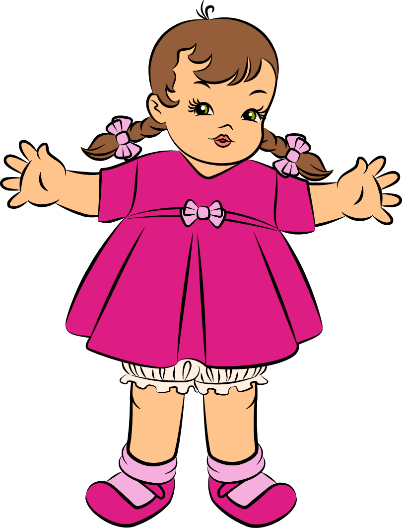 Cartoon Toddler Dollin Pink Dress PNG Image